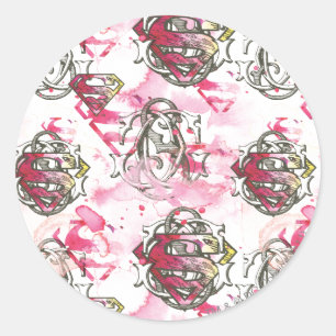 Supergirl Pink Ink Pattern Classic Round Sticker