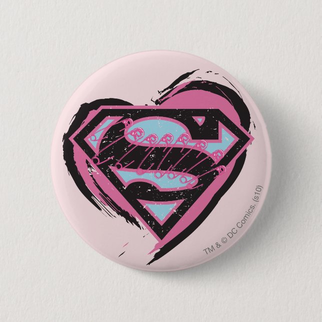Supergirl Pink Logo in Heart 6 Cm Round Badge (Front)