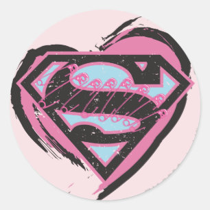 Supergirl Pink Logo in Heart Classic Round Sticker
