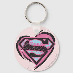 Supergirl Pink Logo in Heart Key Ring