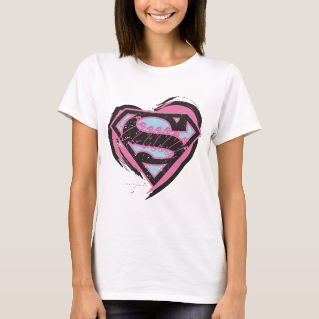 Supergirl Pink Logo in Heart T-Shirt (Front)