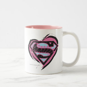 Supergirl Pink Logo in Heart Two-Tone Coffee Mug