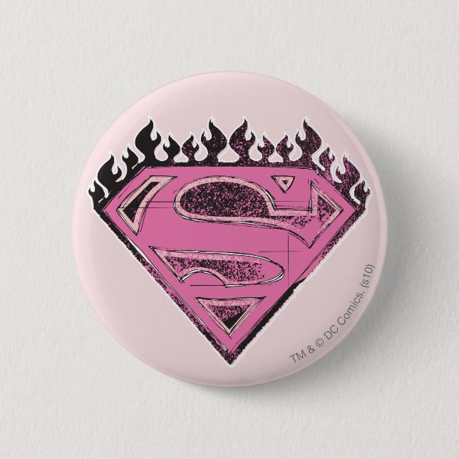 Supergirl Pink Logo with Flames 6 Cm Round Badge (Front)
