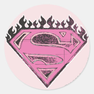 Supergirl Pink Logo with Flames Classic Round Sticker