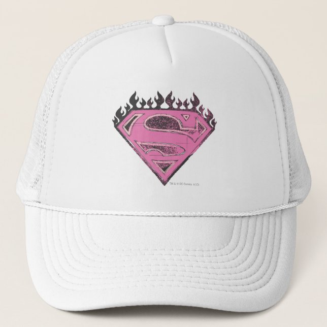 Supergirl Pink Logo with Flames Trucker Hat (Front)