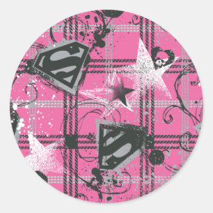 Supergirl Pink Splatter Square Classic Round Sticker