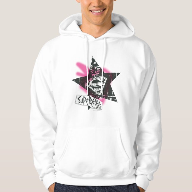 Supergirl Pink Spray Paint Star Hoodie (Front)