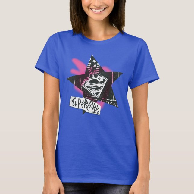 Supergirl Pink Spray Paint Star T-Shirt (Front)