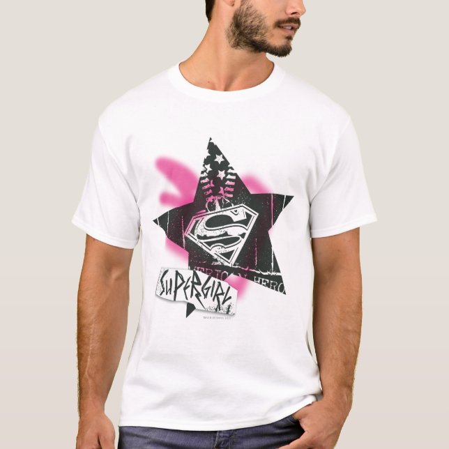 Supergirl Pink Spray Paint Star T-Shirt (Front)