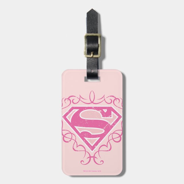 Supergirl Pink Stripes Luggage Tag (Front Vertical)