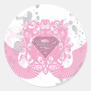 Supergirl Pink Winged Design Classic Round Sticker