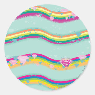 Supergirl Rainbow Waves Green Classic Round Sticker