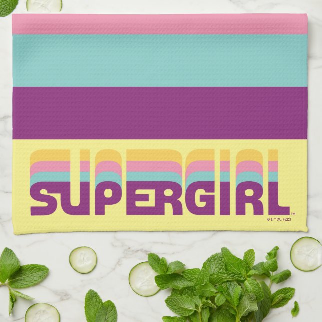 Supergirl Retro Colorshift Graphic Tea Towel (Folded)