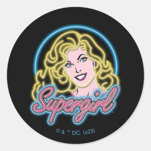 Supergirl Retro Neon Lights Graphic Classic Round Sticker