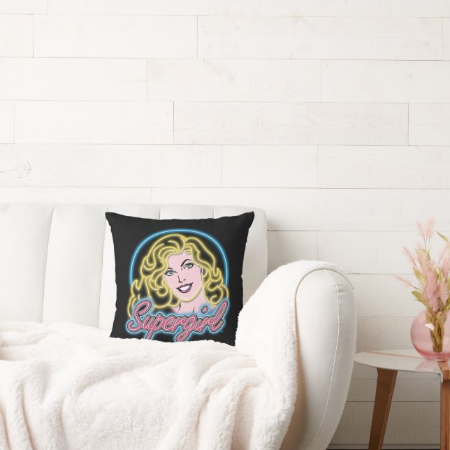 Supergirl Retro Neon Lights Graphic Cushion (Couch)
