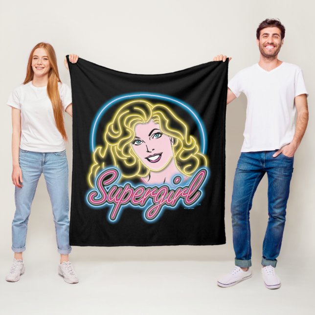 Supergirl Retro Neon Lights Graphic Fleece Blanket (In Situ)