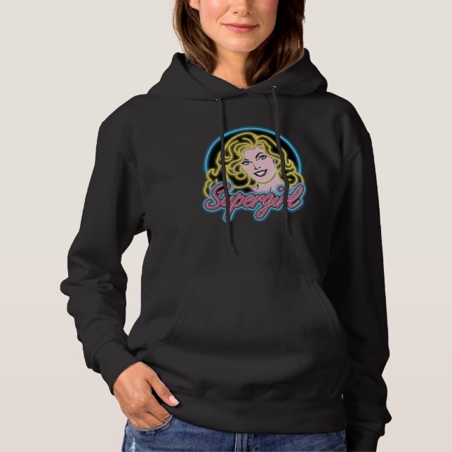 Supergirl Retro Neon Lights Graphic Hoodie (Front)