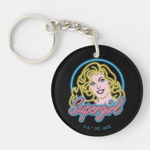 Supergirl Retro Neon Lights Graphic Key Ring
