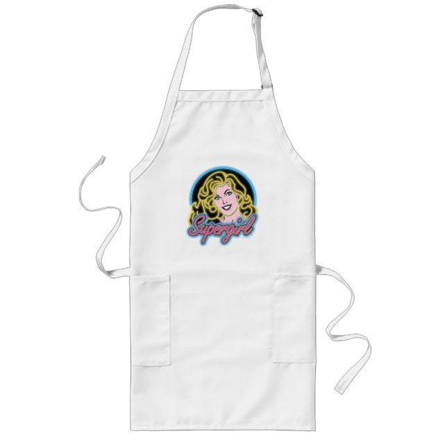 Supergirl Retro Neon Lights Graphic Long Apron (Front)