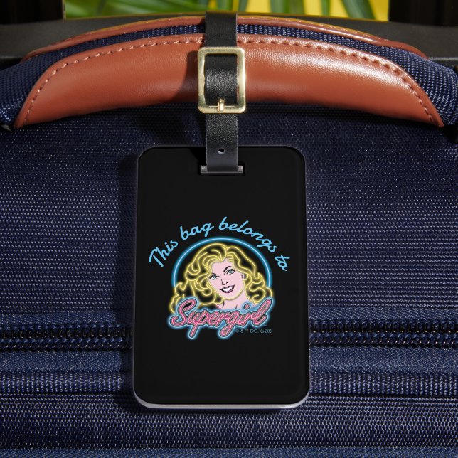 Supergirl Retro Neon Lights Graphic Luggage Tag (Front Insitu 2)