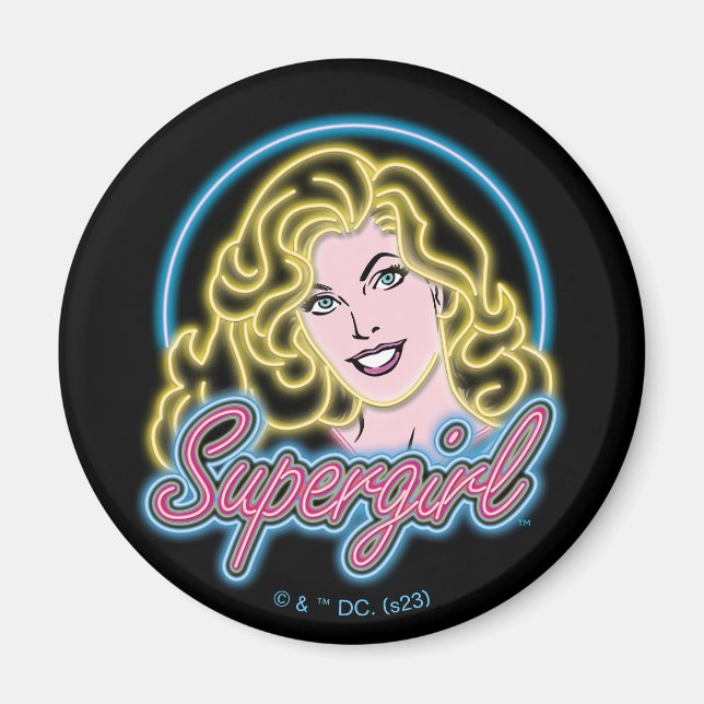 Supergirl Retro Neon Lights Graphic Magnet (Front)