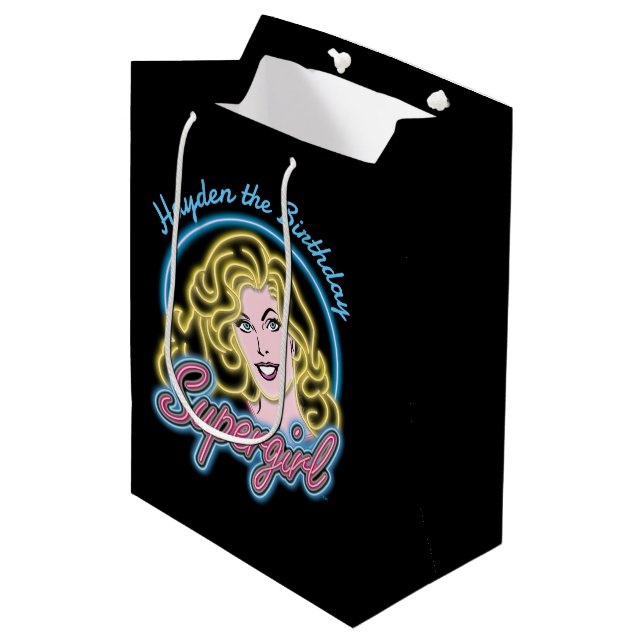 Supergirl Retro Neon Lights Graphic Medium Gift Bag (Front Angled)