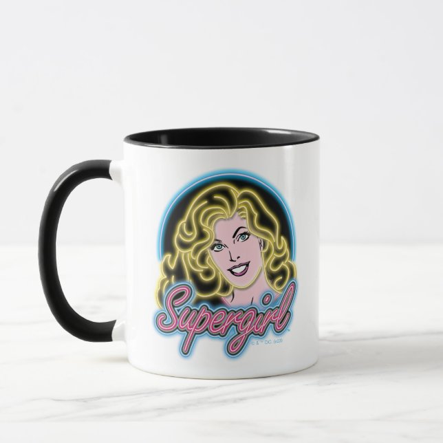 Supergirl Retro Neon Lights Graphic Mug (Left)