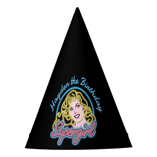 Supergirl Retro Neon Lights Graphic Party Hat (Front)