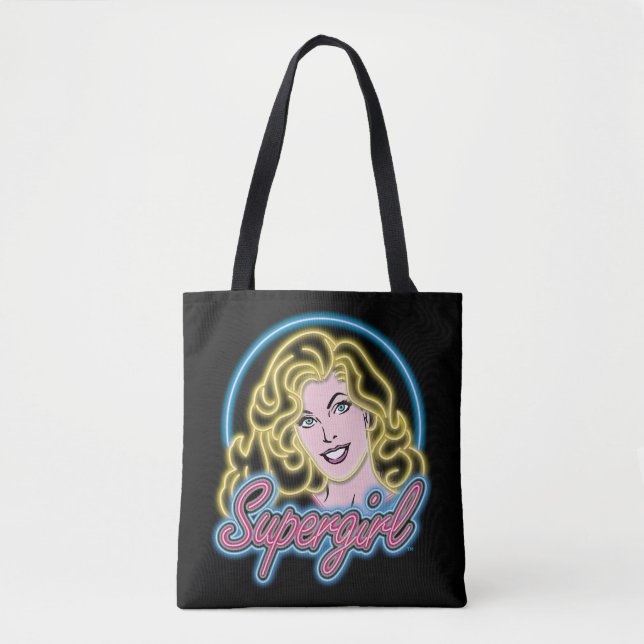 Supergirl Retro Neon Lights Graphic Tote Bag (Front)