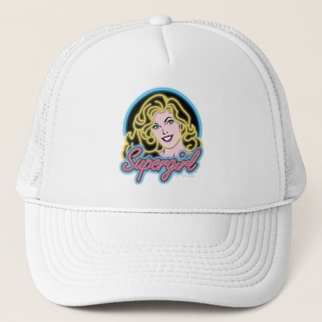 Supergirl Retro Neon Lights Graphic Trucker Hat (Front)