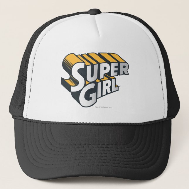 Supergirl Silver and Orange Logo Trucker Hat (Front)