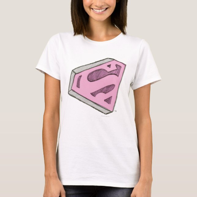 Supergirl Sketched Pink Logo T-Shirt (Front)