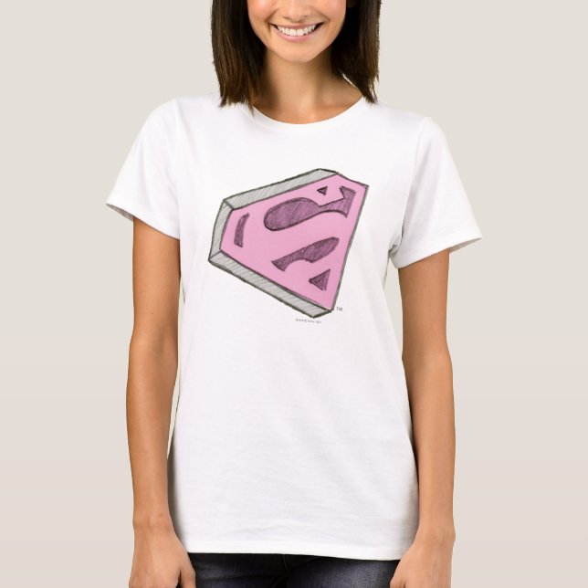 Supergirl Sketched Pink Logo T-Shirt (Front)