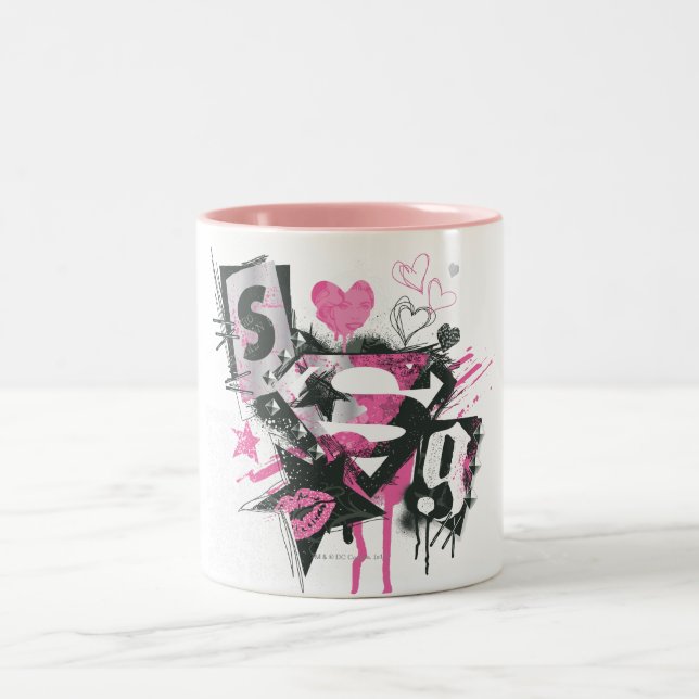 Supergirl Spills and Scribbles Collage Two-Tone Coffee Mug (Center)