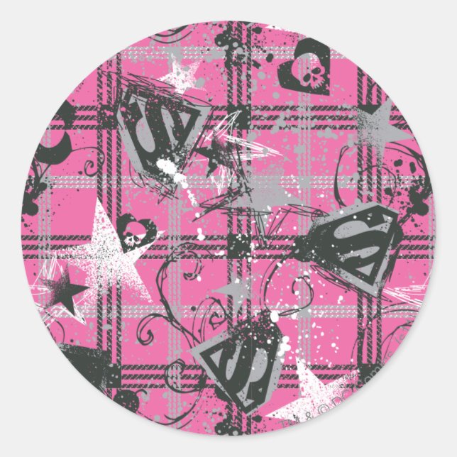 Supergirl Stars and Skulls Pattern Classic Round Sticker (Front)