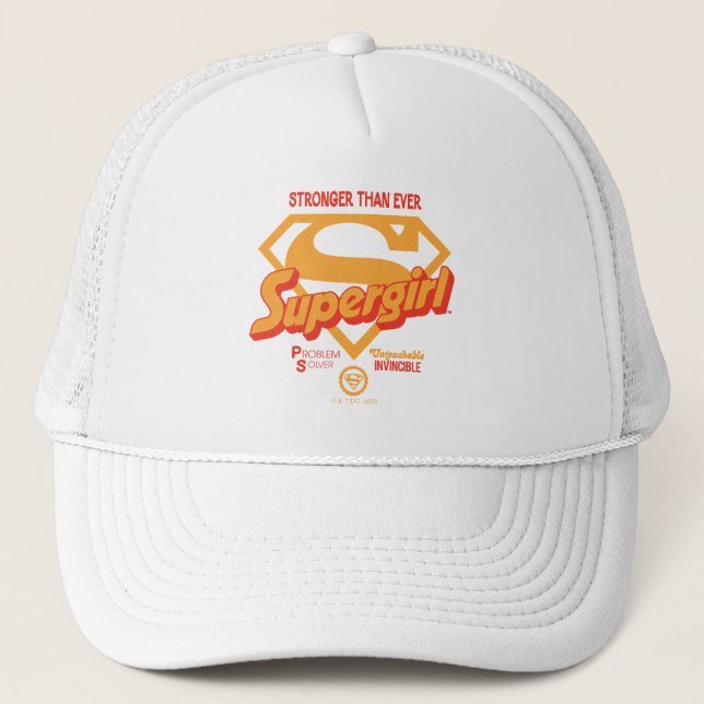 Supergirl Stronger Than Ever Retro Graphic Trucker Hat (Front)