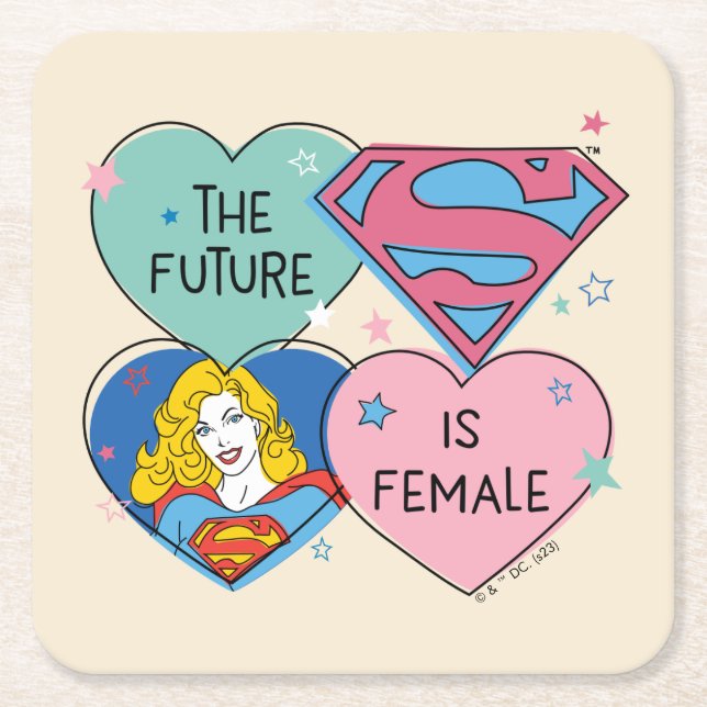 Supergirl "The Future Is Female" Square Paper Coaster (Front)