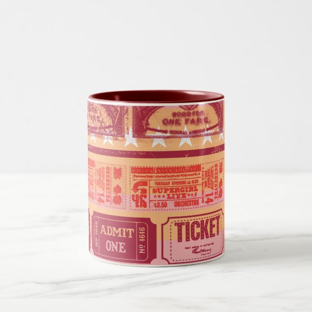 Supergirl Ticket Pattern Orange Two-Tone Coffee Mug (Center)
