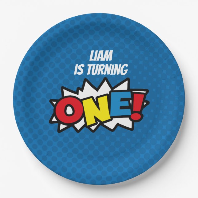 Superhero 1st Birthay, Paper Plates (Front)