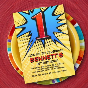 Superhero 1st Birthday Invitation