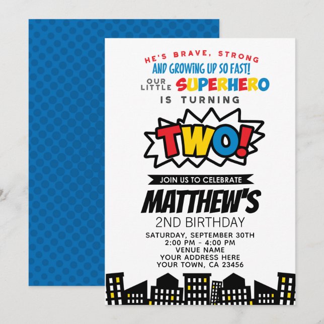 Superhero 2nd Birthday Invitation (Front/Back)
