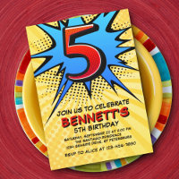 Superhero 5th Birthday Invitation