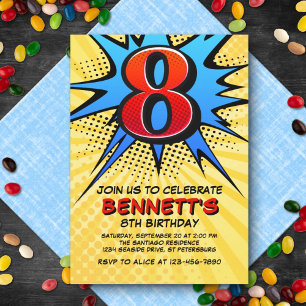 Superhero 8th Birthday Invitation