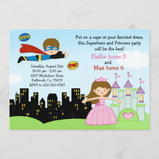 Superhero and Princess Birthday Party Invitation
