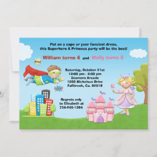 Superhero and Princess Birthday Party Invitation