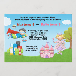 Superhero and Princess Birthday Party Invitation