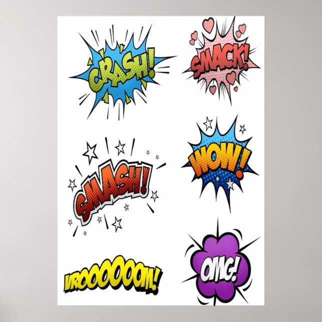 Superhero and super villain onomatopoeia poster (Front)