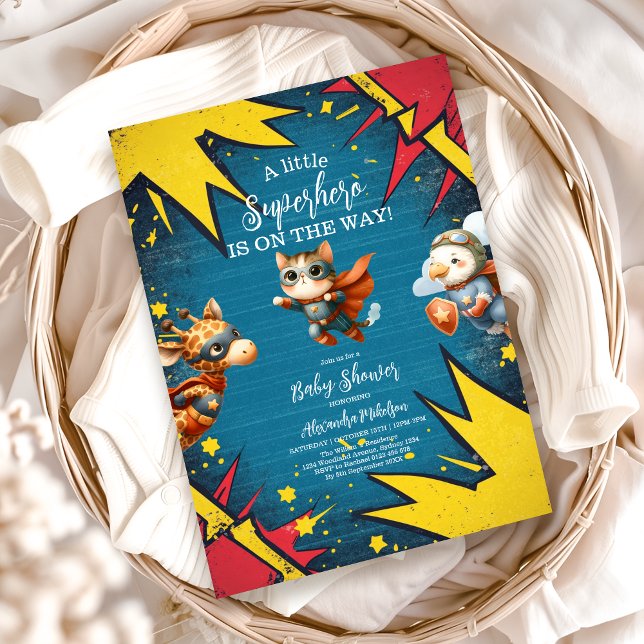 Superhero Animals Boy Baby Shower Invitation (Creator Uploaded)