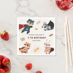 Superhero Animals Cute Party Animals Kids Birthday Napkin