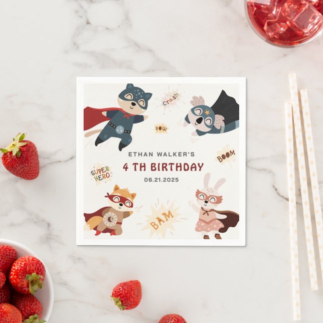 Superhero Animals Cute Party Animals Kids Birthday Napkin (Insitu)